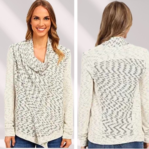 Lucky Brand Asymmetrical Boho Zip Shoulder Textured Drape Sweater | Size M - Picture 2 of 12